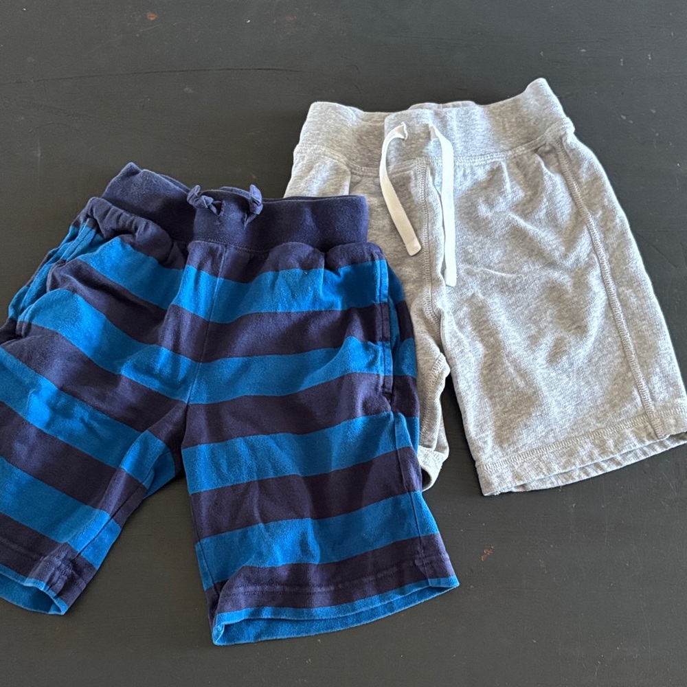 Hanna Andersson 100% Cotton Blue Striped & Gray Pull-On Shorts - 2-Pack